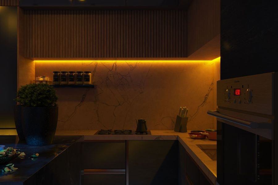 Cocina con iluminación ambiental